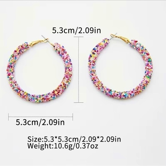 Confetti Glitter Gold Hoop Earrings Multi Color Nwt - Picture 7 of 8